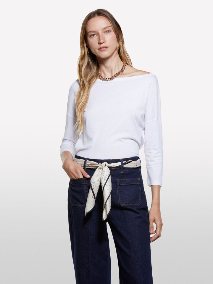 White t-shirt with boat neck - women's long sleeve t-shirts - White | Sisley image number 3